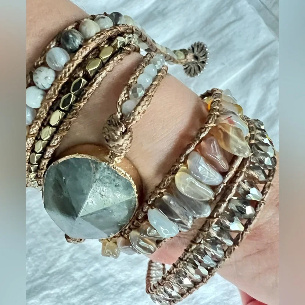 Labradorite + Botswana Agate Wrap Bracelet